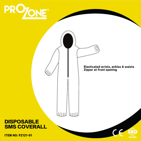 Prozone 一次性SMS無紡布連身防護衣 ( M, L, XL,XXL )(型號︰PZ121-01-WH)