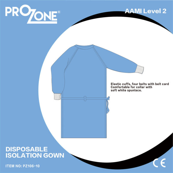 Prozone 一次性無紡布隔離衣AAMI Level 2 - (L)（10件/包）(型號︰PZ106-10L-BL)