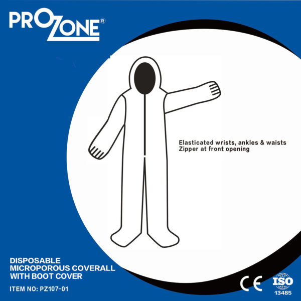 Prozone 一次性透氣膜連身防護衣帶腳套 (L,XL,XXL)(型號︰PZ107-01-WH)