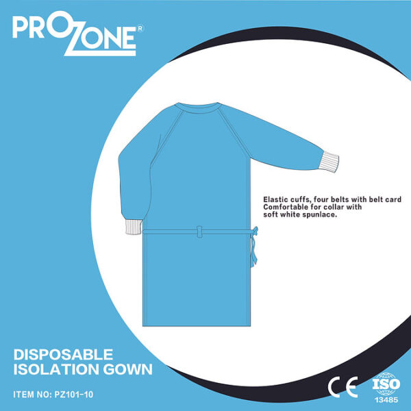 Prozone 一次性SMS無紡布隔離衣AAMI Level 1 - (L,XL)（10件/包）(型號：PZ101-10L-BL,PZ101-10XL-BL)