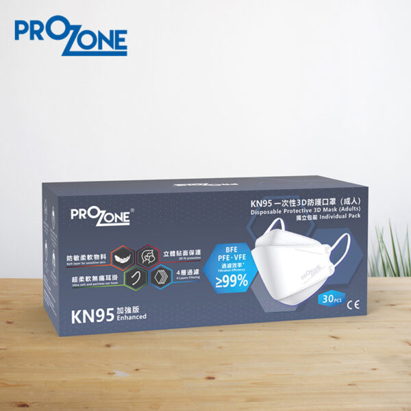 ProzoneKN95一次性3D防護口罩 99%(成人)獨立包裝,30個 (型號: PZKN95-99001-30)
