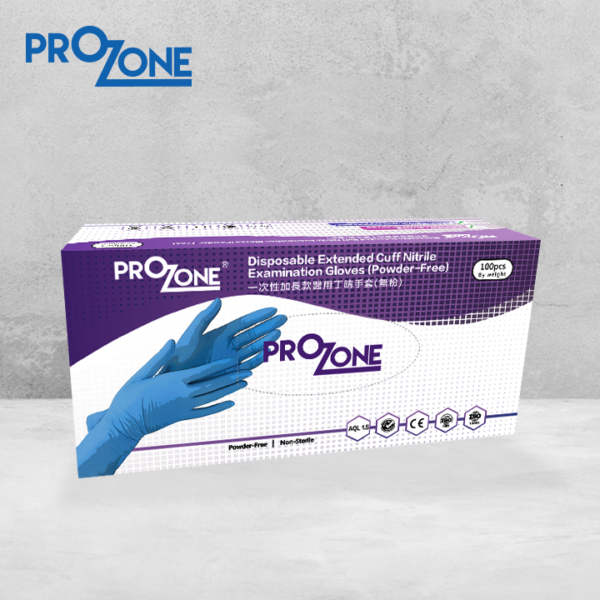 Prozone一次性加長款醫用丁晴(無粉)手套 (100個)(S,M,L,XL) (型號: PZ488PF-N)